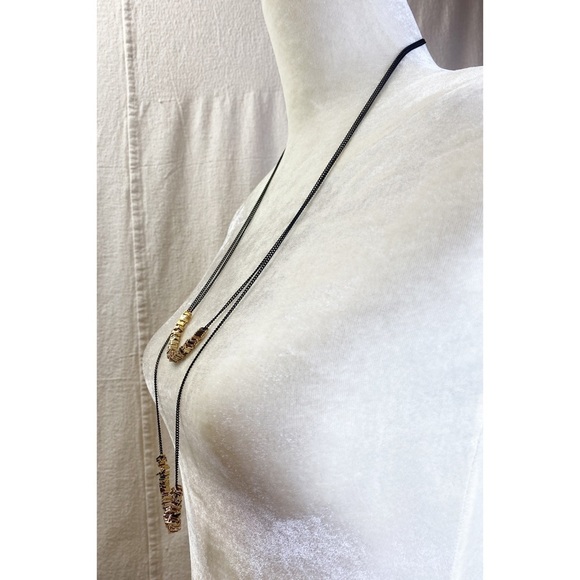 Lydell NYC Double Strand Black Gold Chain Necklace - Picture 2 of 6